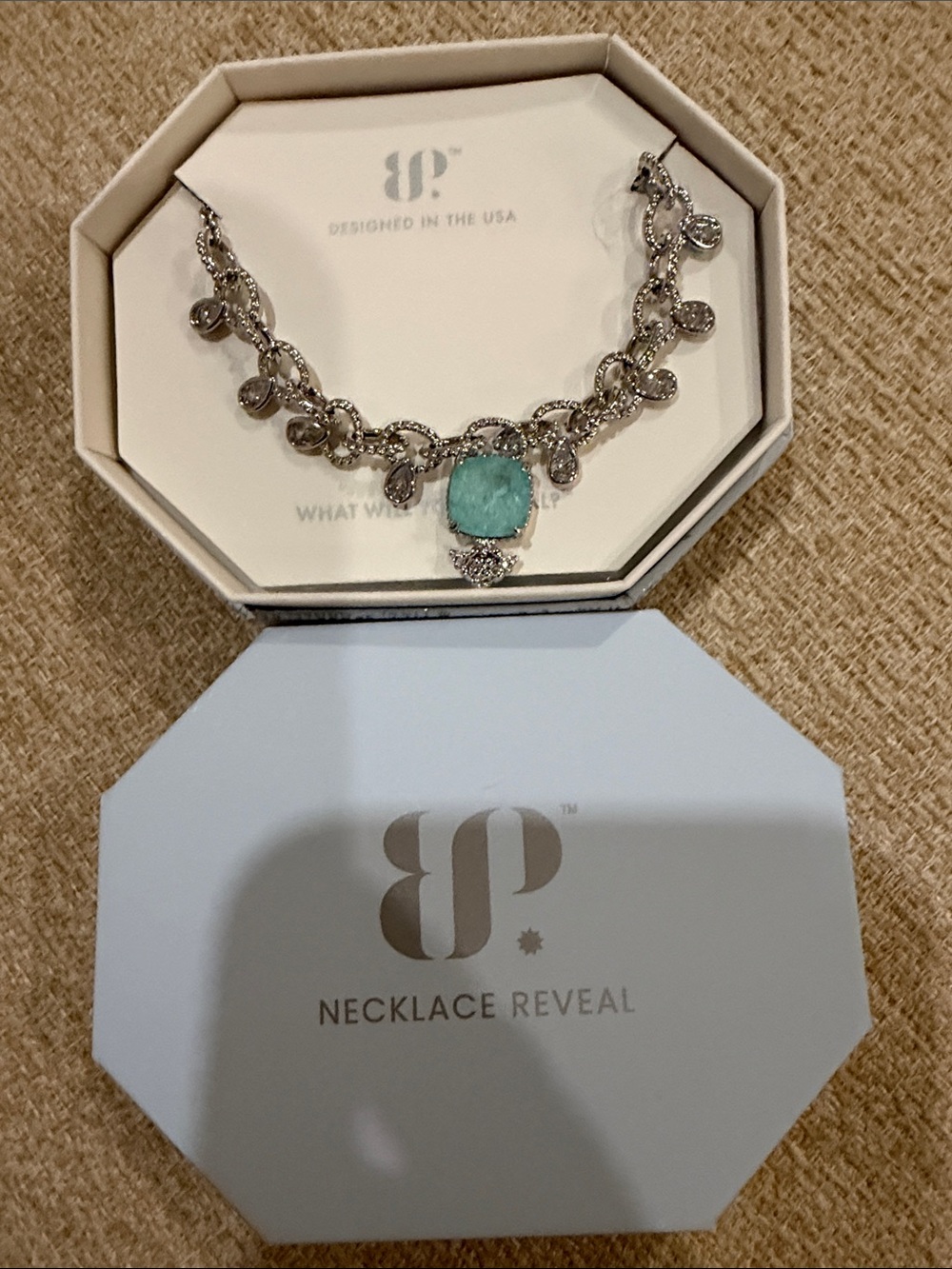 Bomb Party RARE UNICORN-Chain Reaction Necklace-Lab Created Aquamarine-Rhodium